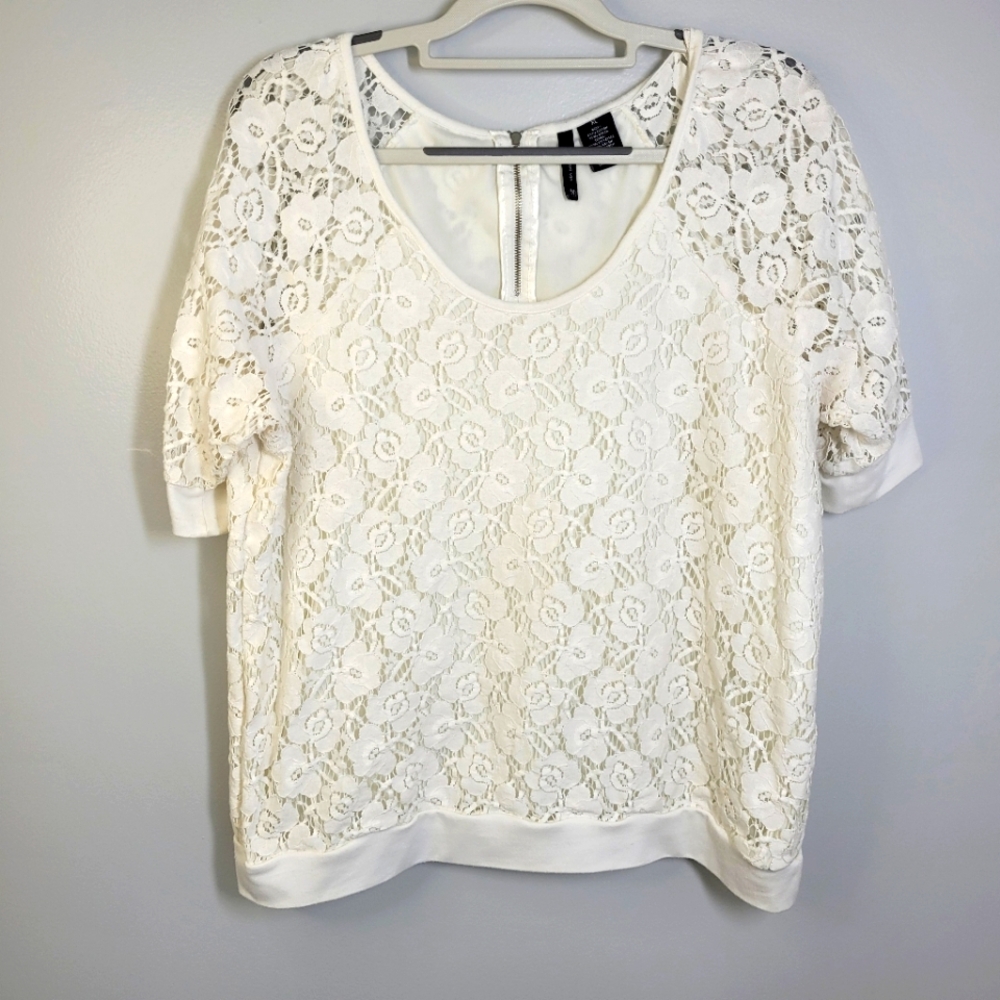 New Direction Cream/White Lace Blouse XL
